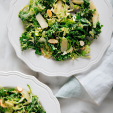 Kale and Brussels Sprouts Salad with Tahini-Maple Dressing