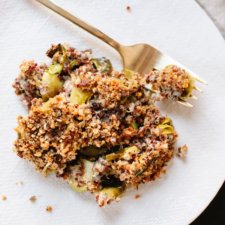 Creamy Roasted Brussels Sprout and Quinoa Gratin