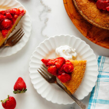 Almond Cake with Roasted Strawberries & Rhubarb on Top