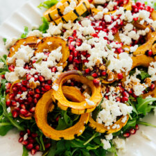 Roasted Delicata Squash, Pomegranate and Arugula Salad
