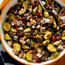 Roasted Cranberries and Brussels Sprouts over Wild Rice
